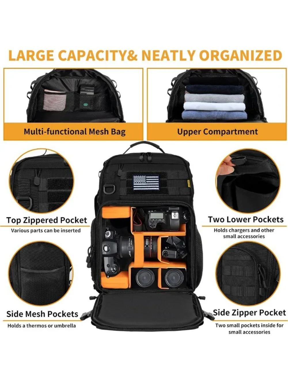 Tactical Camera Backpack for DSLR/SLR/Mirrorless - Durable, Spacious, Stylish